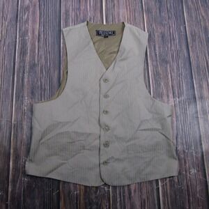 Tessori Suit Vest Mens 40S Taupe Pinstripe Formal Cinch Back Waistcoat